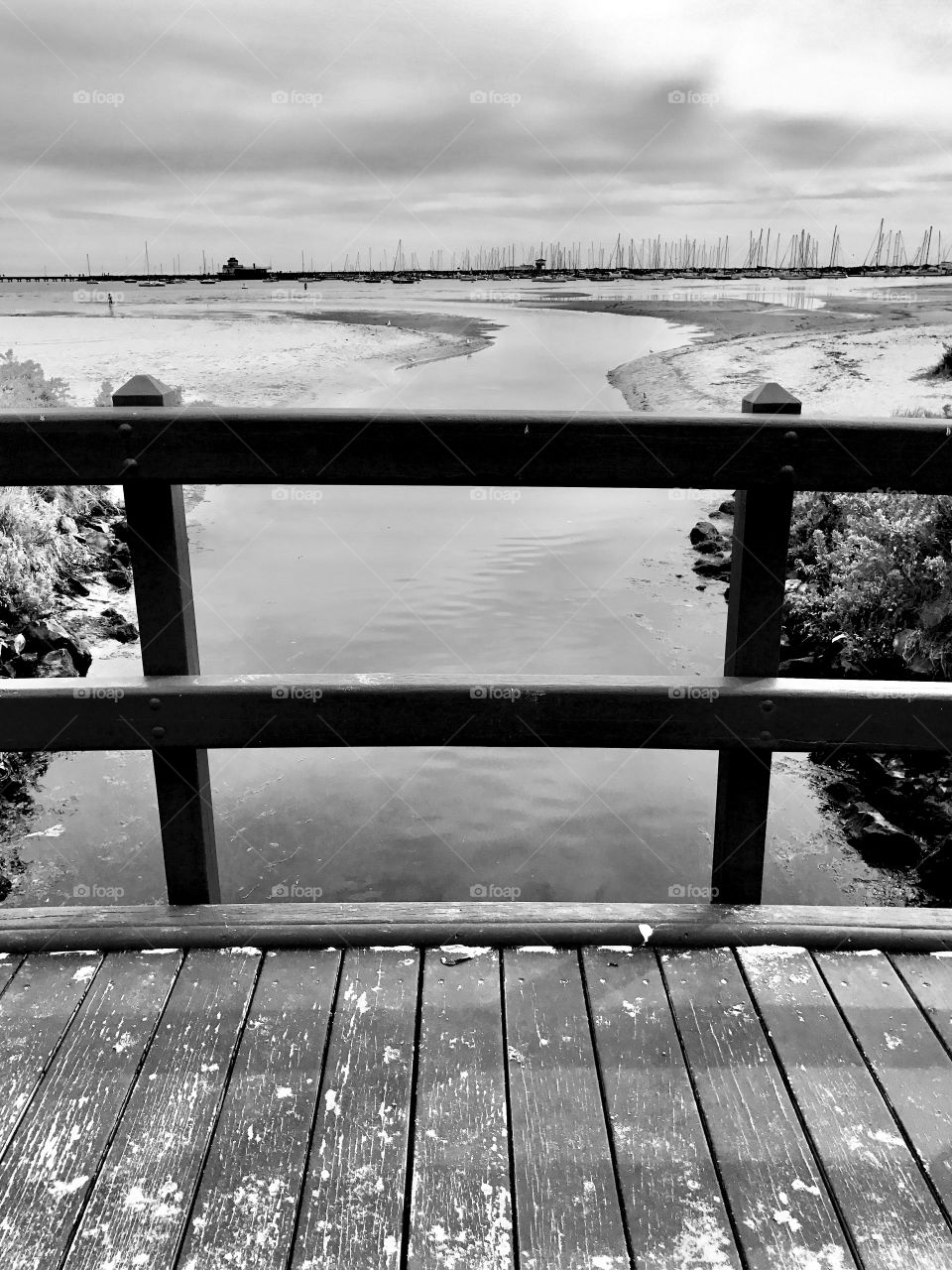 Black and white beach bridge 