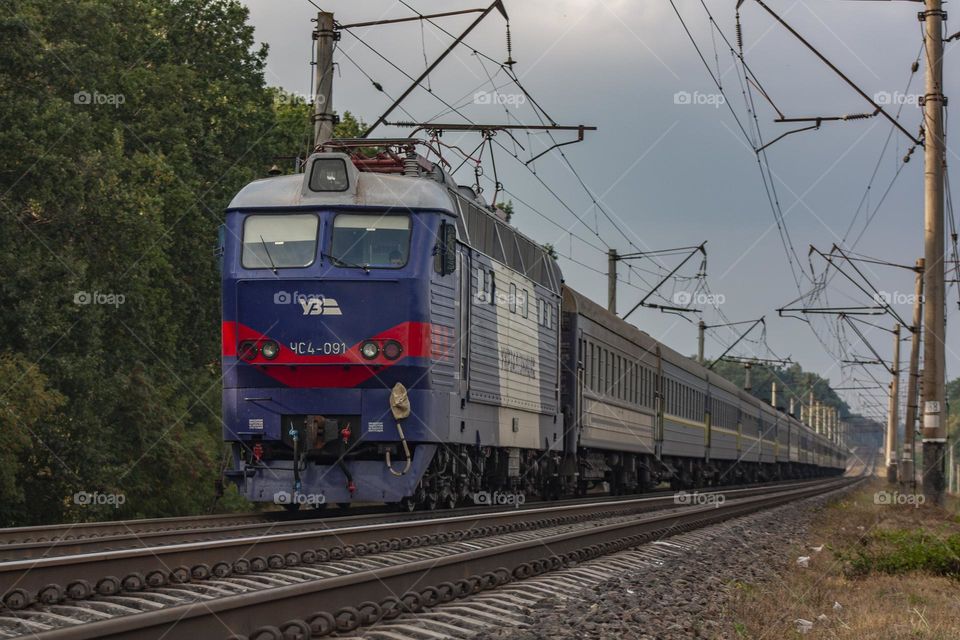 A passenger train running somewhere in Ukraine 