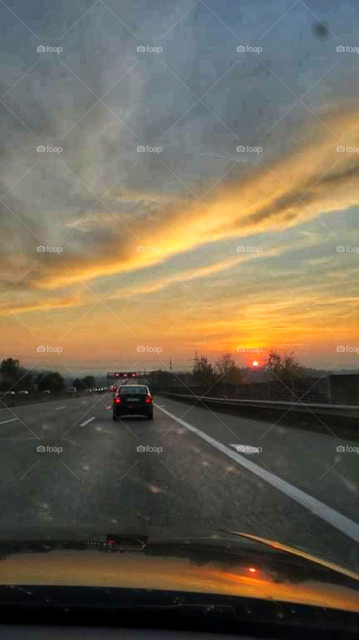 Sunset viewed from the road