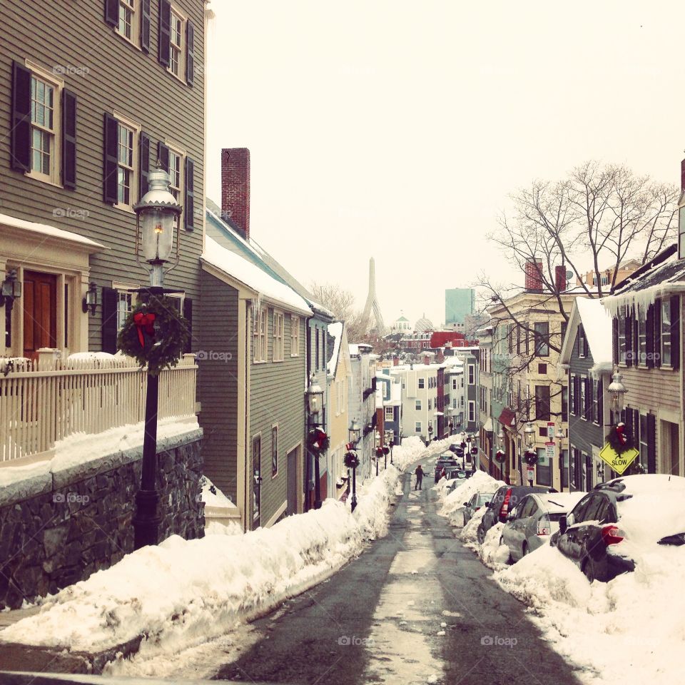 Boston street. Street in Boston in winter