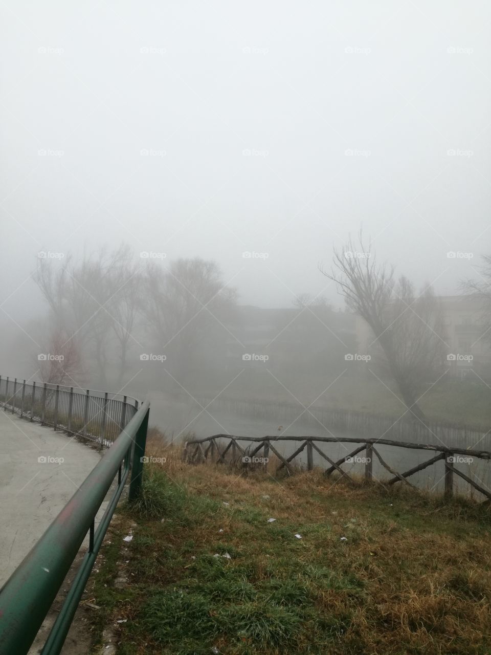 The fog rises from the river. Wonderful quiteness. Velino river, Rieti