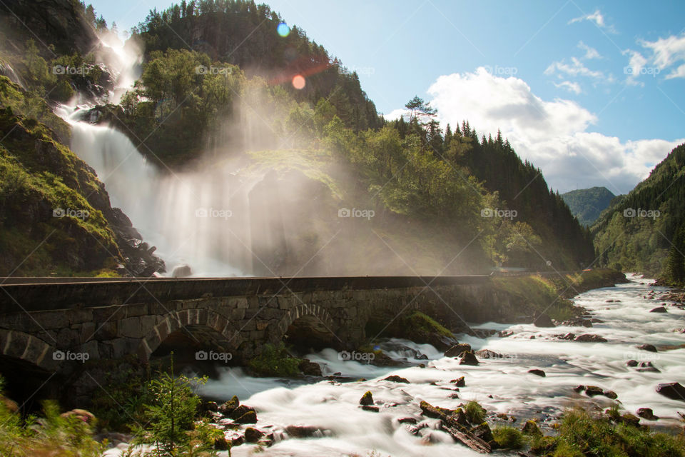 Waterfall and the river in Norway