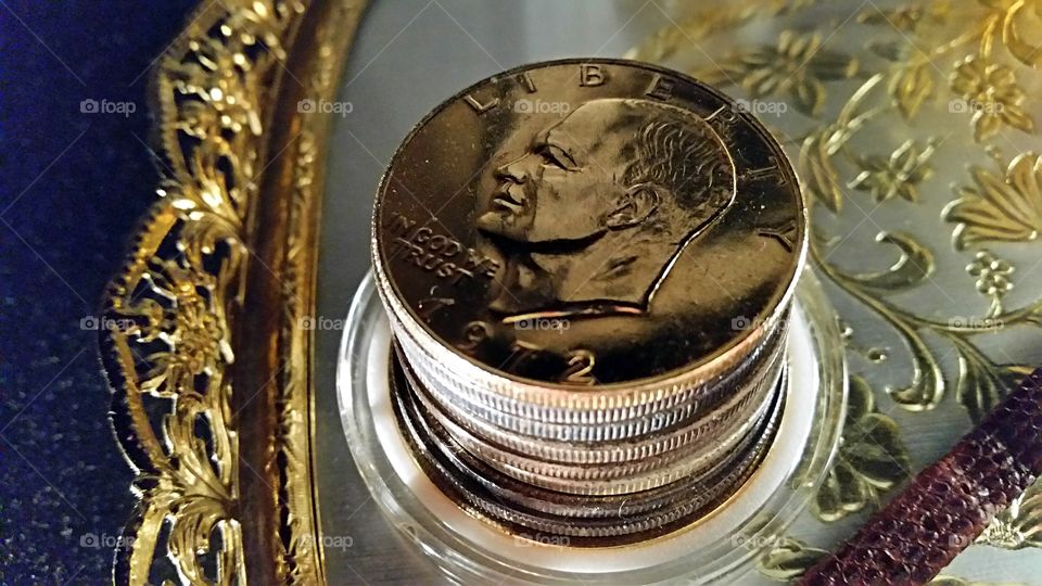 Stack of Coins. U.S. Silver Dollars