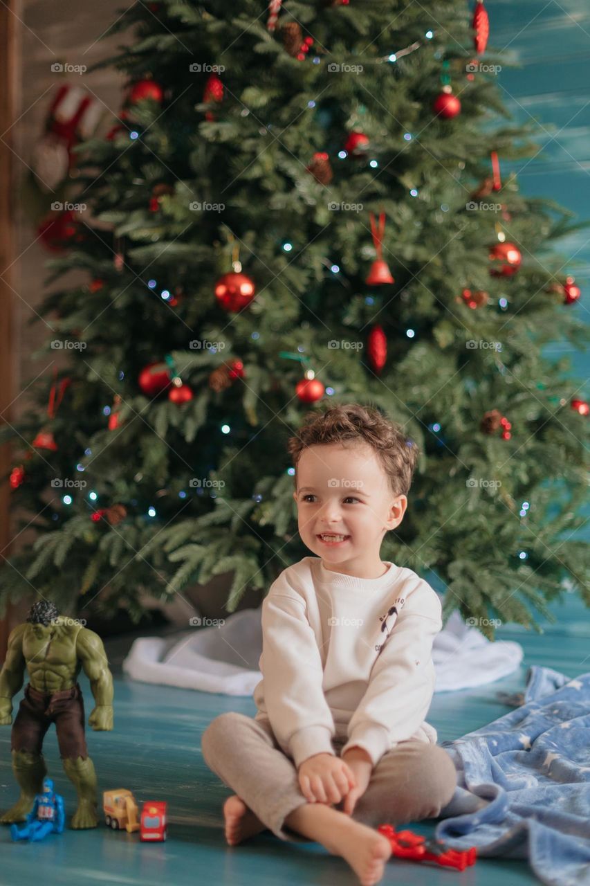 Christmas photoshoot. Amazing sweet baby smile