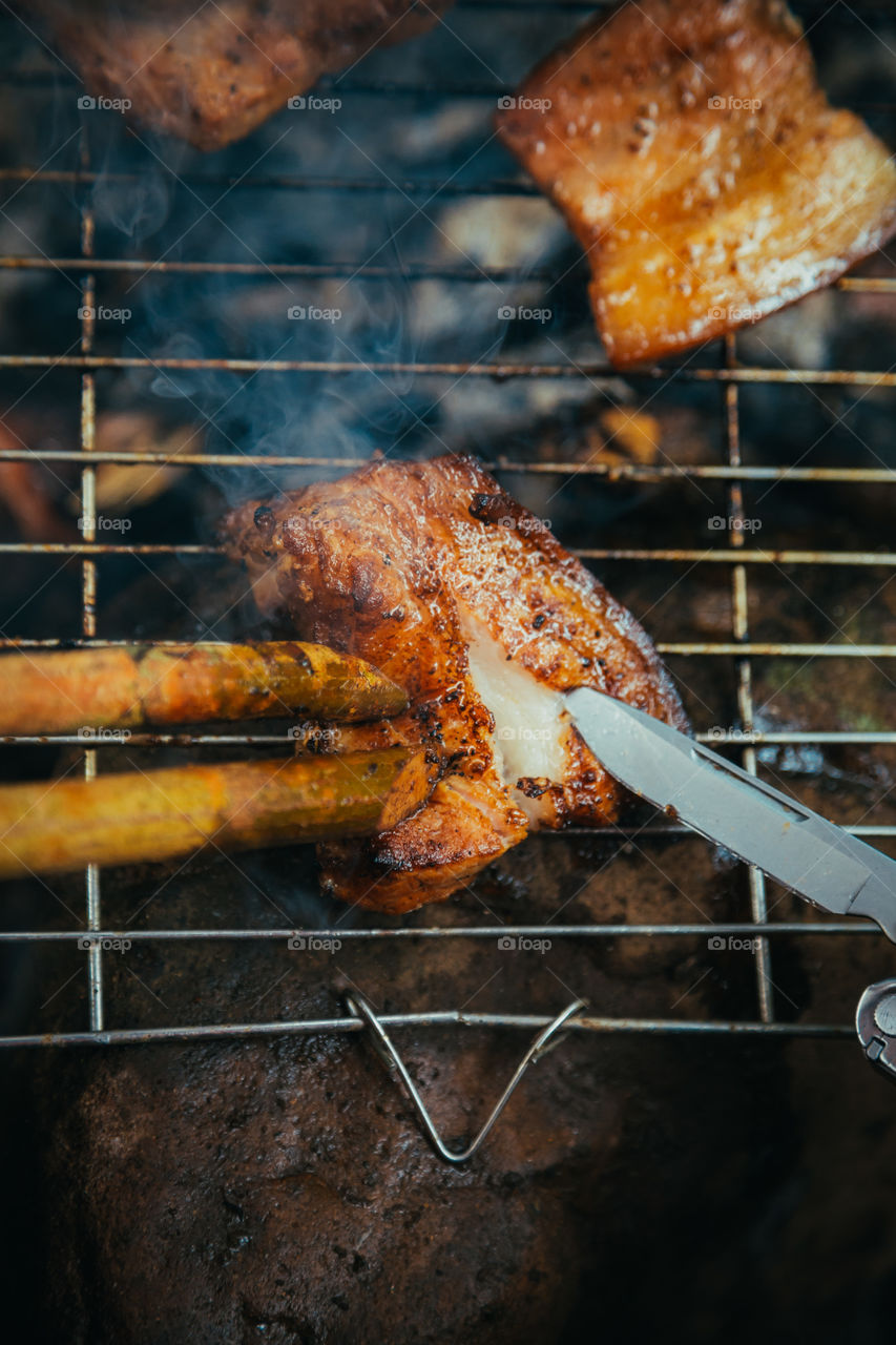 grilled pork in the woods