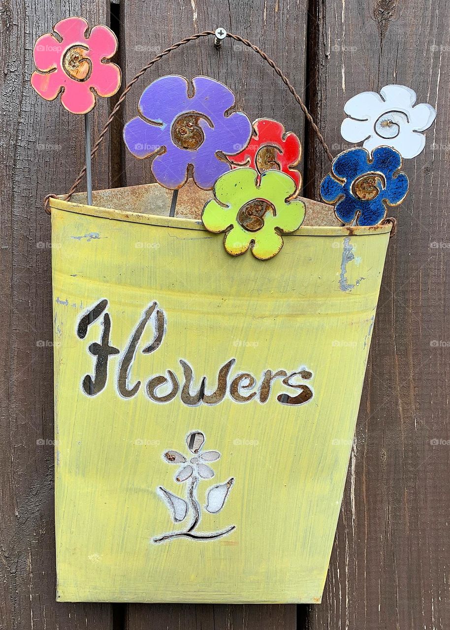 Bucket Steel Colorful Flowers 