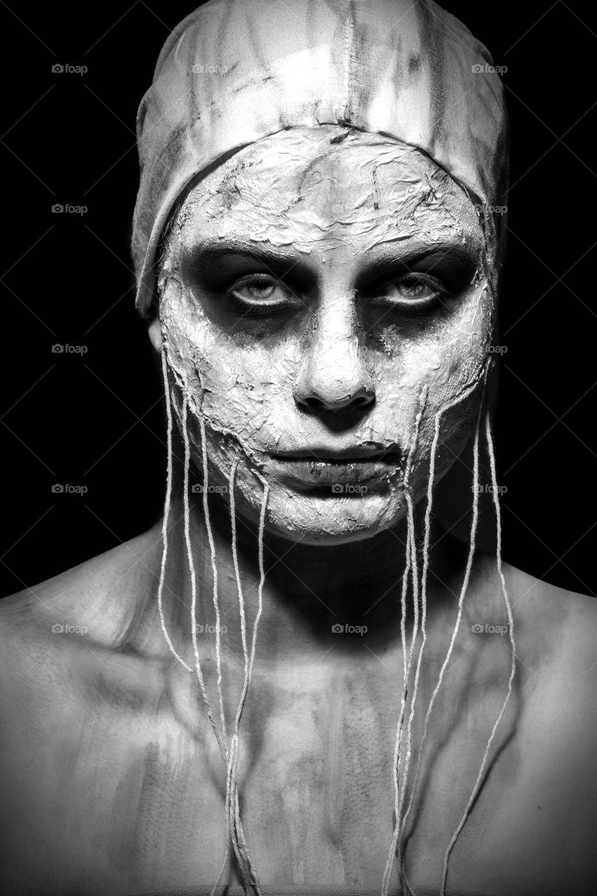 textured Black and White portrait of young woman