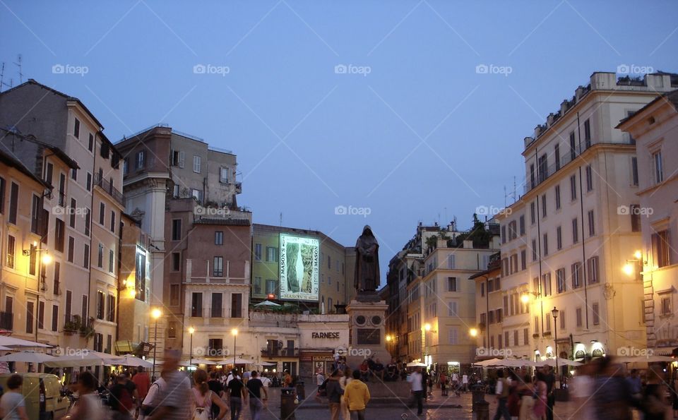 Roman piazza abuzz at dusk