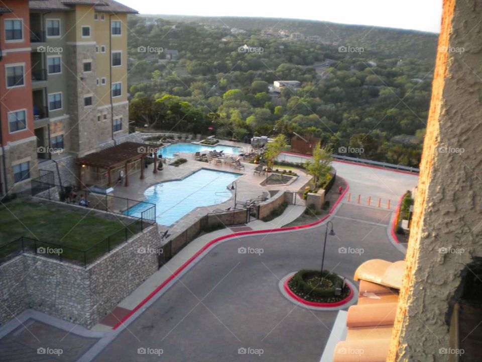 View of both pools at my brother's old apt complex in Austin.