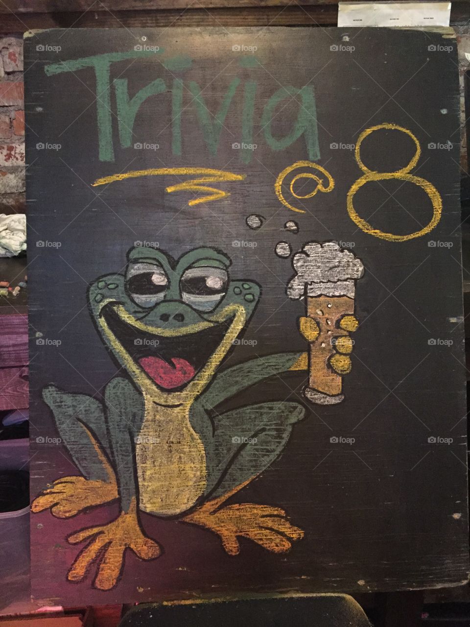 Trivia frog ready to drink some beer! 