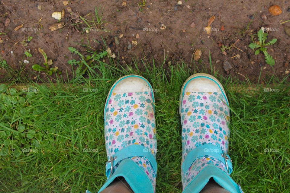 Gardening feet. Feet selfie in the garden