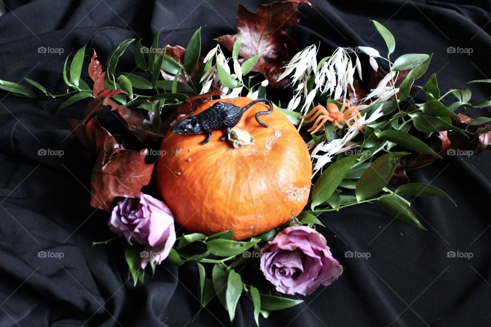 Pumpkin and rat halloween centerpiece