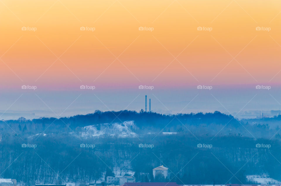 Lviv cityscape during the sunset