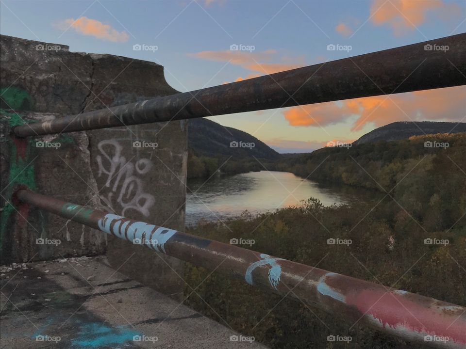 Delaware Water Gap Framed with Graffiti at Sunset