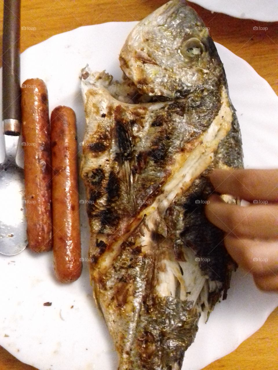 grilled fish and hot dog