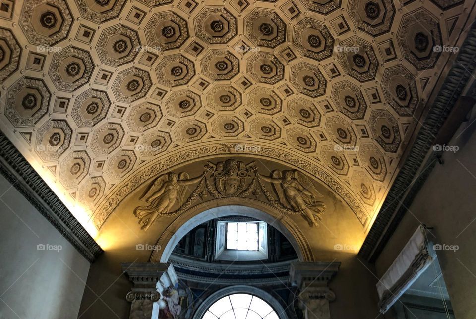 Rectangle and square shapes on the ceiling in the museum of Vatican 