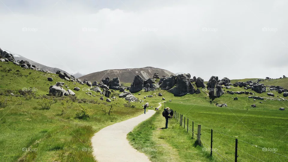 Green Grass And Boulders Landscape