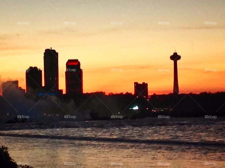 Dusk. Niagara Falls at sunset.