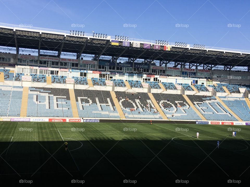 The Odessa city, Chernomorets stadium, a football match between Dinamo and Chernomorets teams. The 2d of June, 2019, 16:00-17:00. 