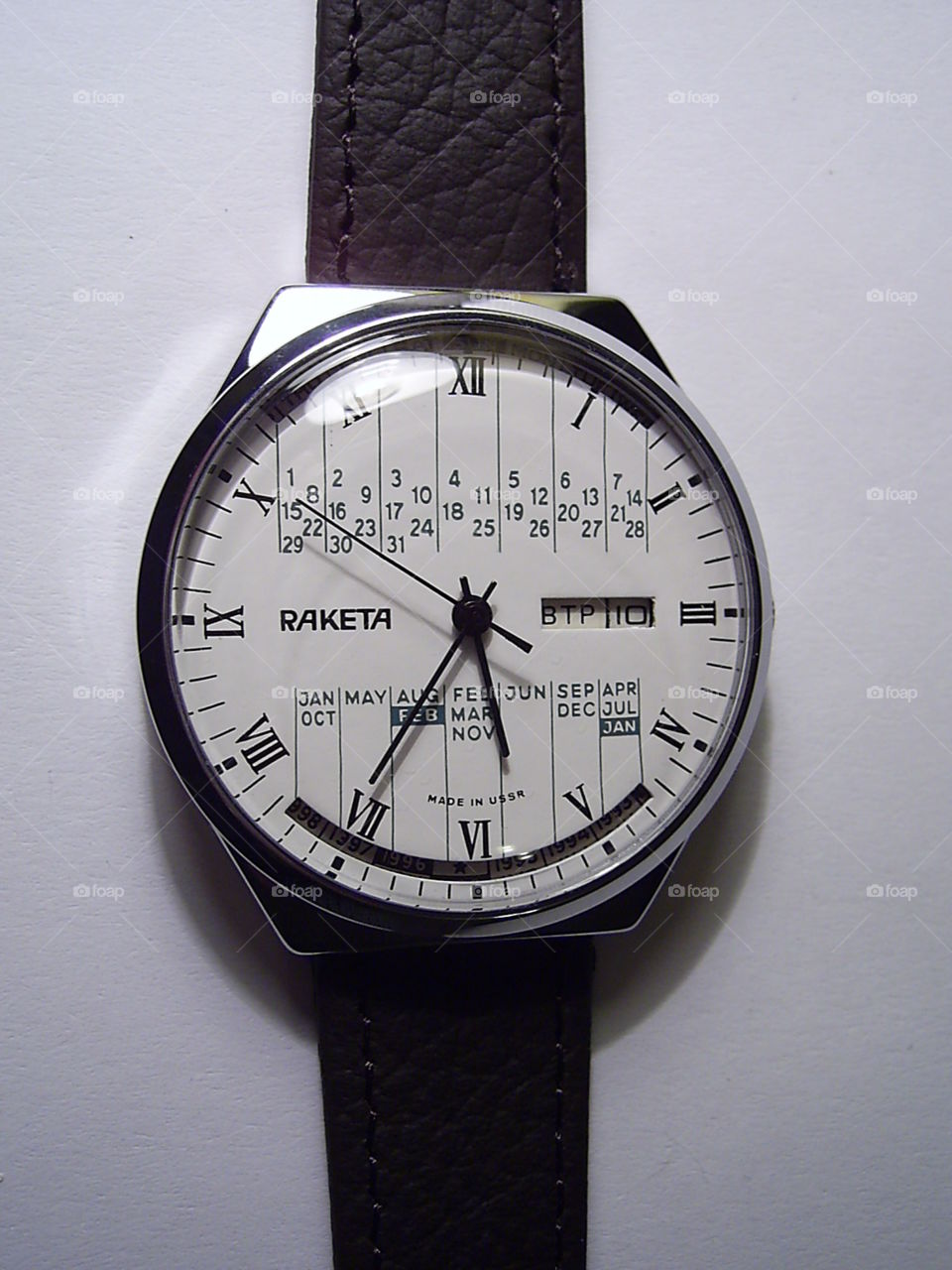 USSR, Russian vintage watch perpetual calendar 1982 year Raketa, chrome platted