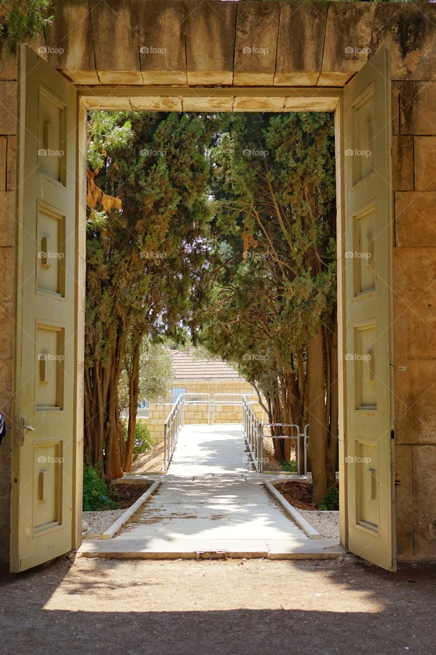 the gate of the church of Pater Nostra in Jerusalem of Israel