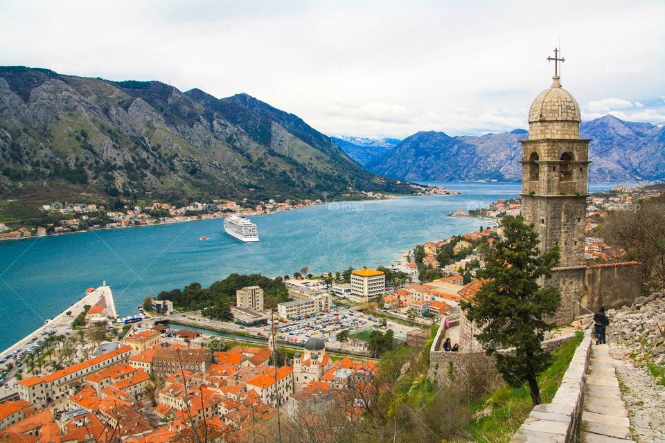 Bay of Kotor. High up in the hills above Kotor, Montenegro. 