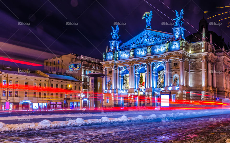 Night Lviv city scene