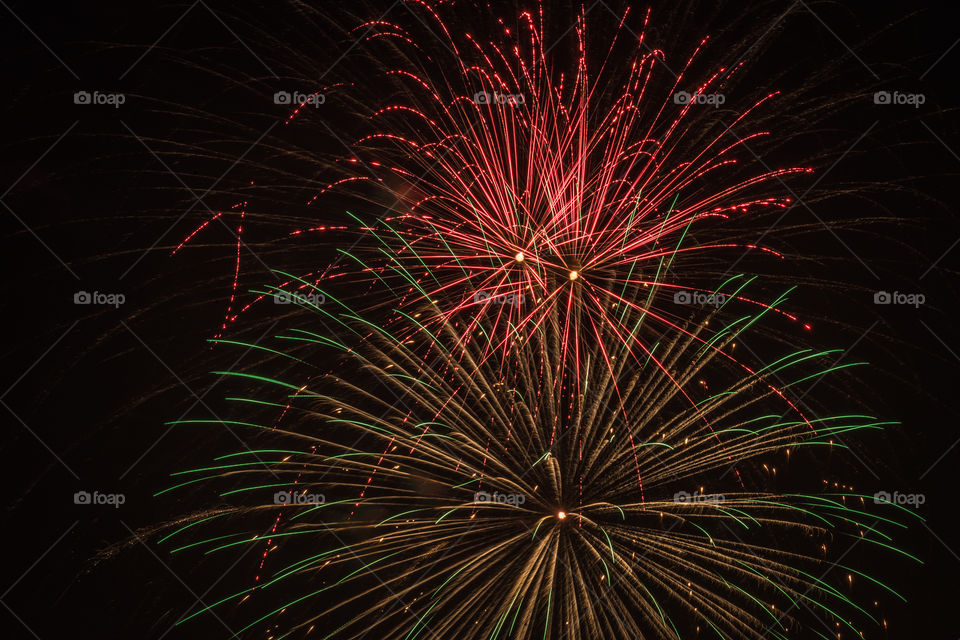 Independence Day Fireworks. Independence Day celebration in Brookfield, Wisconsin with colorful fireworks and family