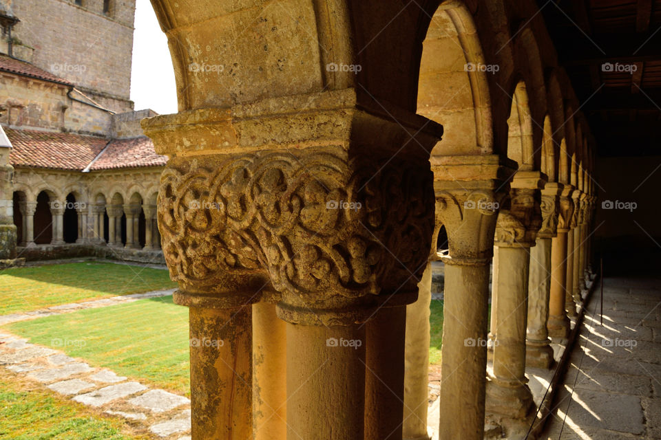 Cloister of Colegiata de Santa Juliana in Santillana del Mar, Cantabria, Spain.