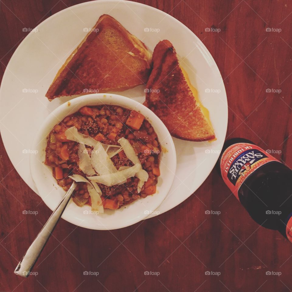 Grilled Cheese and lentils 