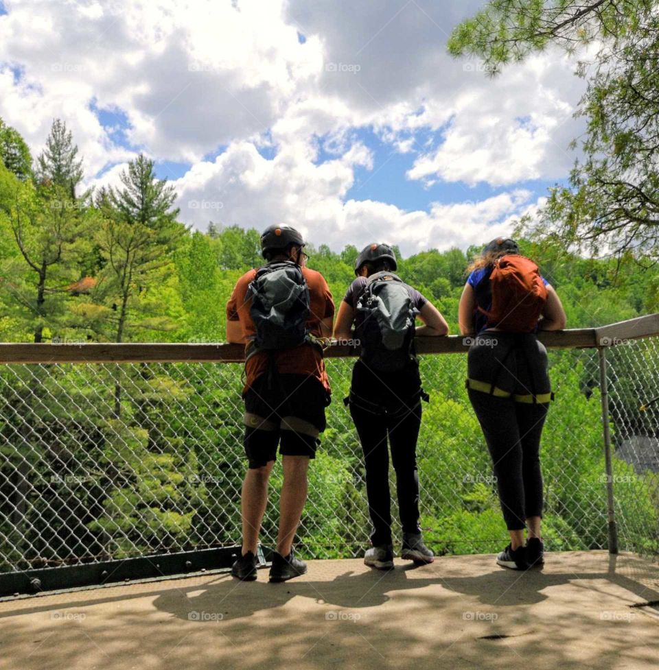 hiking with family members on a sunny afternoon