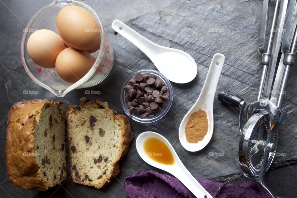Top view ingredients, baking bread