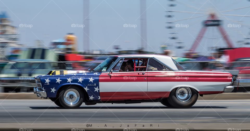 The United State's flag on this beautiful Mopar