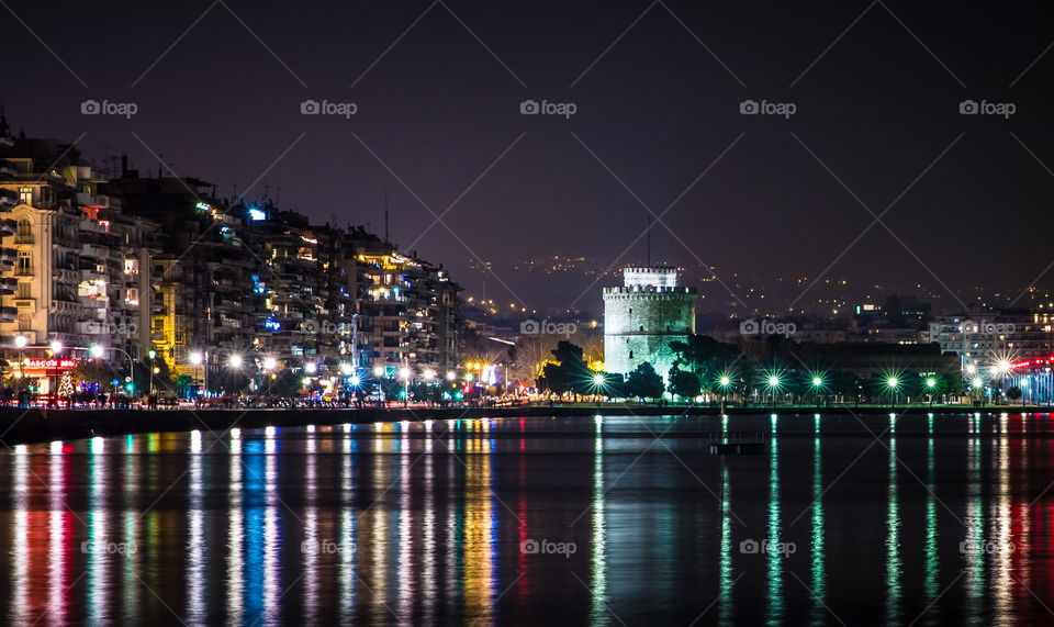 Thessaloniki Cityscape At Night In Greece