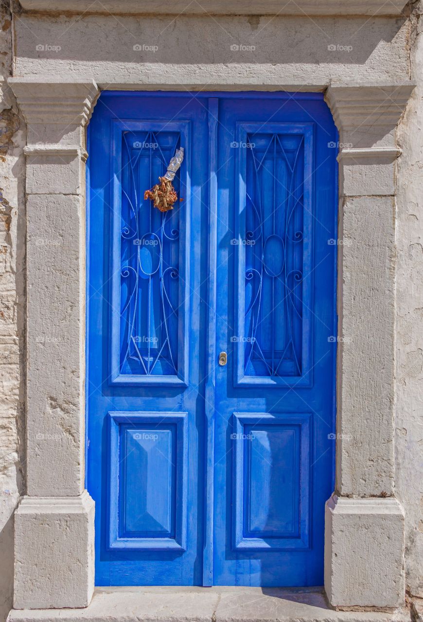 Greek blue door in Greece, Symi