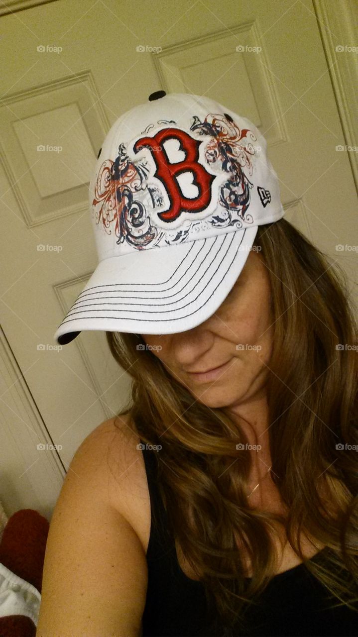 Boston strong. Cute Boston Red Sox  cap on woman