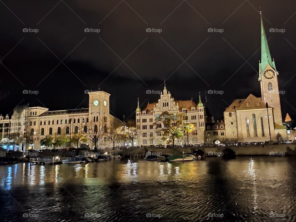 Zurich Switzerland by night cityscape