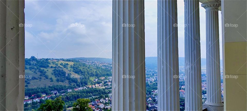 These columns are part of the Greco-Roman “Liberation Hall” by “Kelheim”, Bavaria sitting on a mountaintop overlooking the “Danube”. It was built by King “Ludwig I” in 1815 to celebrate Germany’s victory over “Napoleon”. 2024. Hypnotic Productions
