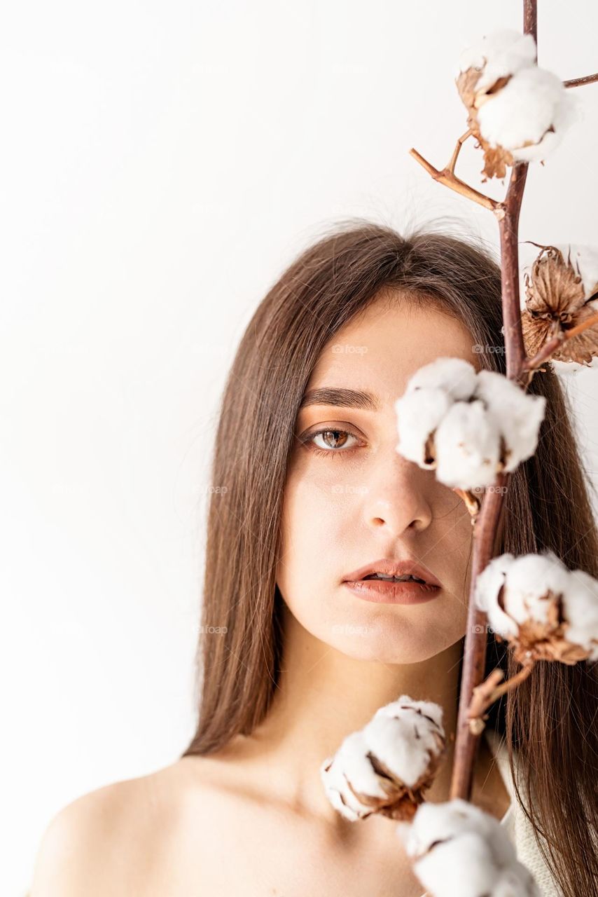 white cotton and face