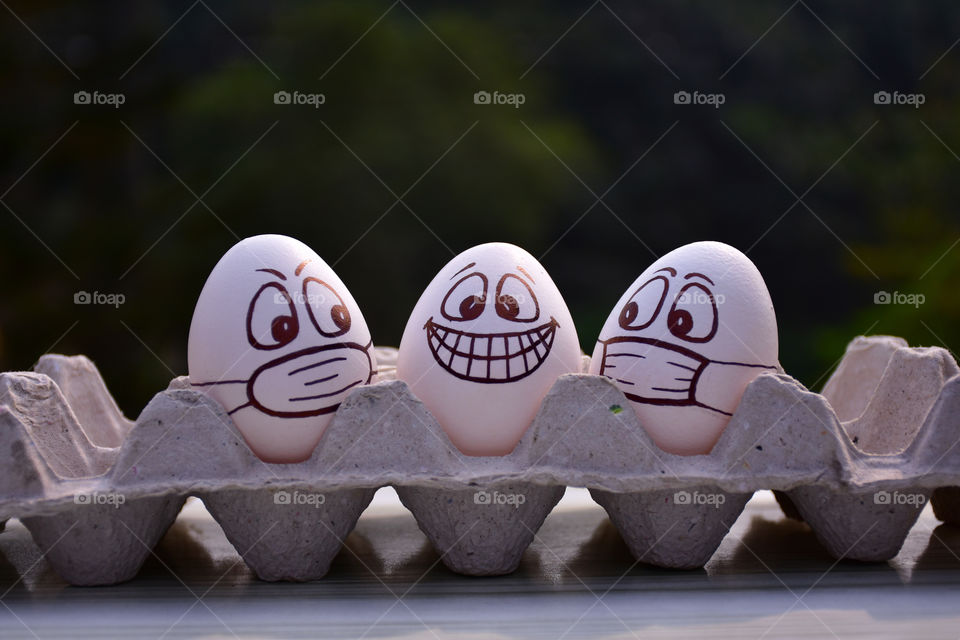 three funny eggs