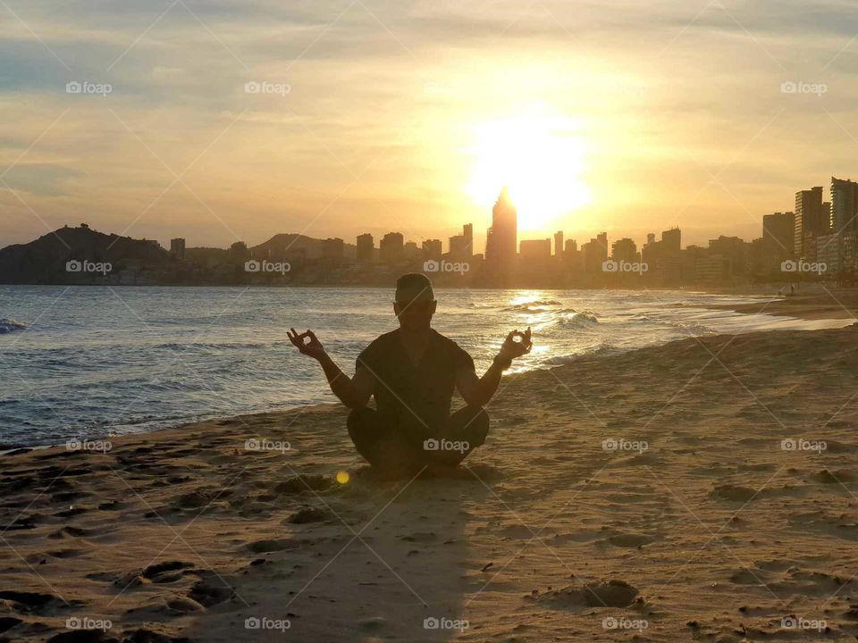 Yoga#training#calm#beach#sunset#city#human