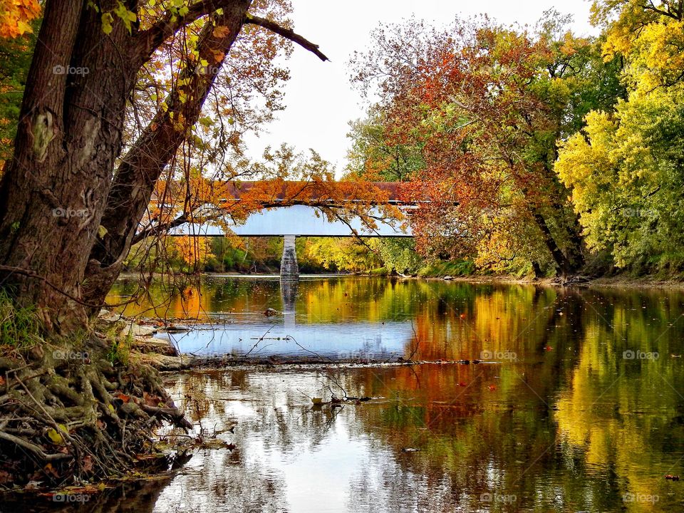 Potter’s Covered Bridge Park on a fall Indiana day 