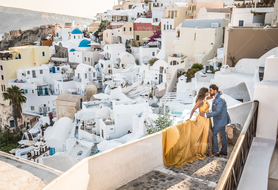 Wedding Couple In Famous Island Santorini In Greece
