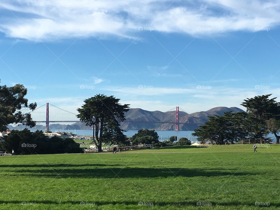 Great meadow park, Fort Mason, San Francisco! Beautiful view of the park and the Golden Gate Bridge, mid day!
