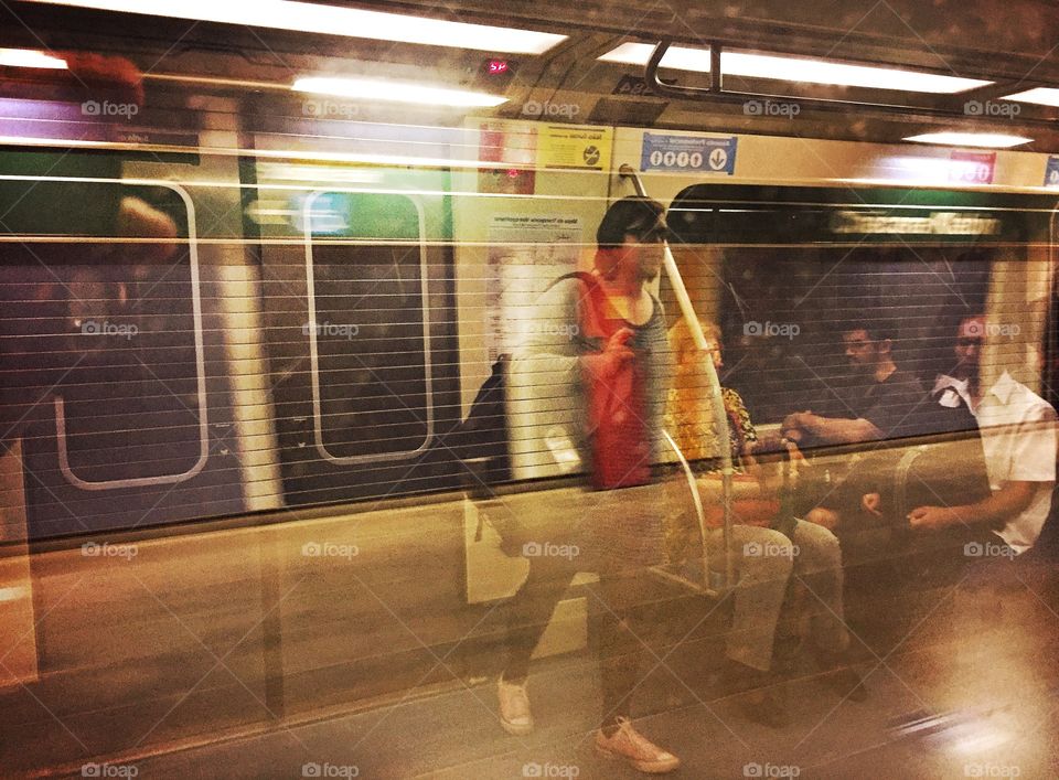 Reflection scene on the subway 