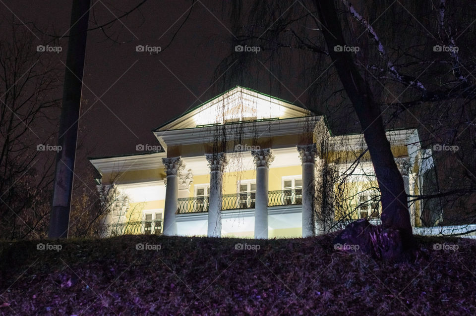 classic house in classic style with night lights