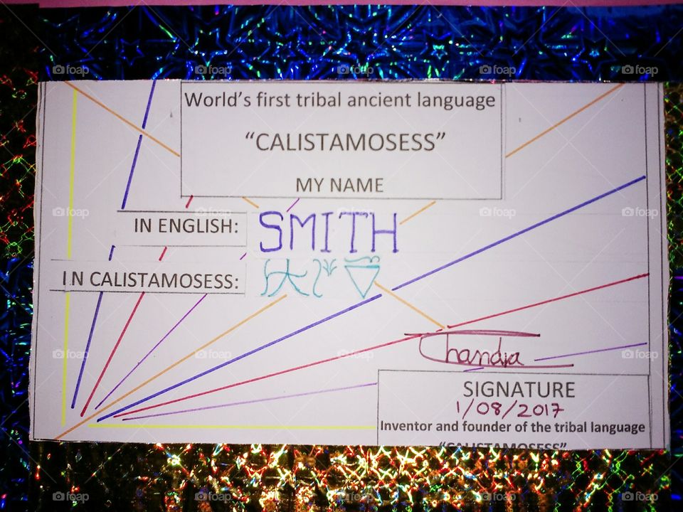 the famous name SMITH is written in the world's first ancient tribal language in the CALISTAMOSESS.