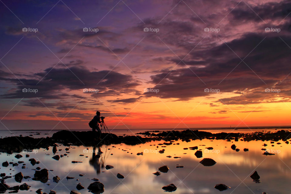 sunset at batakan beach, south borneo, Indonesia.