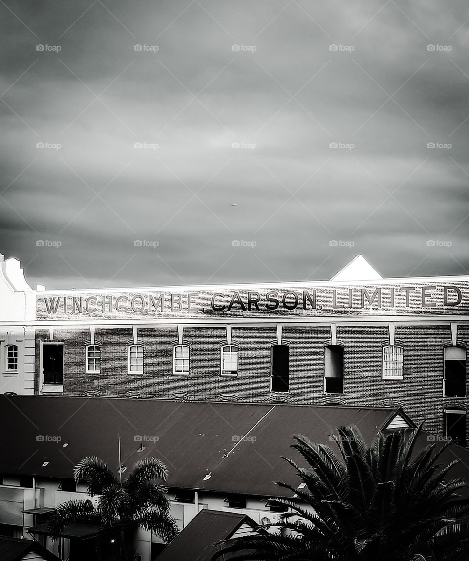 Black and white Woolstore building in Brisbane Australia
