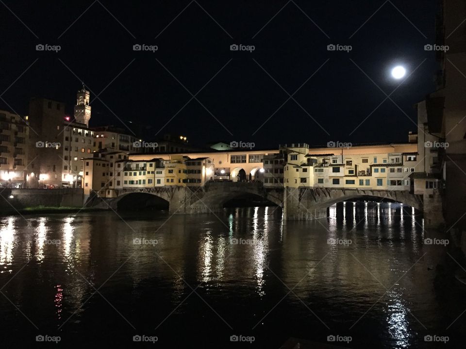 Susan Archer. Night view of Ponte Vecchio in Florence, Italy